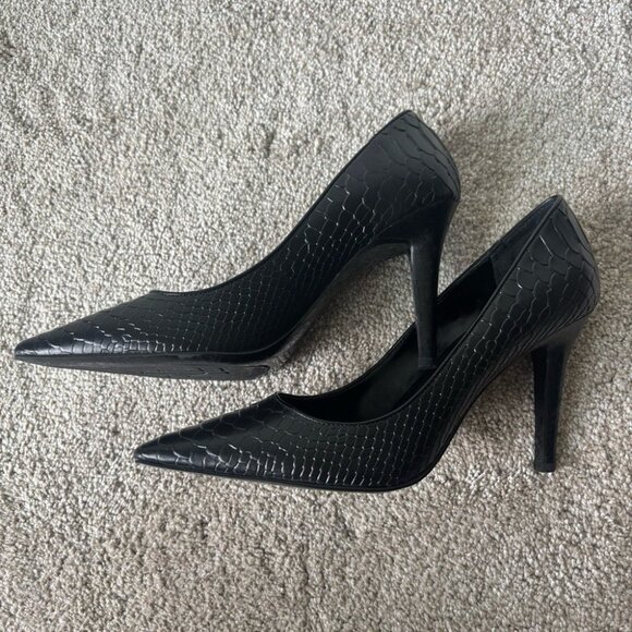 Lauren Ralph Lauren Black Snake Skin Embossed Pump Heel Pointed Toe Classy - Picture 5 of 9
